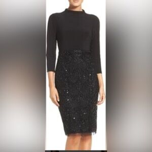 Adrianna Papell Black Long Sleeve Sequin Dress